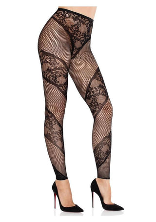 Leg Avenue Lace and Net Illusion Footless Tights - Black - One Size