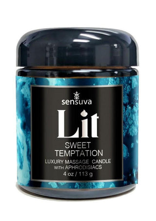 Lit Sweet Temptation Luxury Aphrodisiac Massage Candle 4oz. - Vanilla, Sugar and Sweet Pea