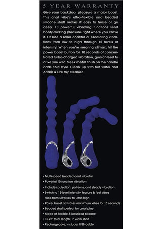 Adam and Eve The Bad Ass Booty Vibrator with Power Boost Rechargeable Silicone Anal Beaded Vibrator