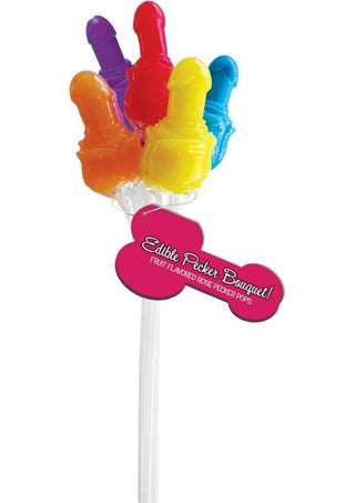 Edible Pecker Bouquet 6 Rose Pecker Pops - Assorted Flavors (12 Bundle - Assorted Colors - Per Display