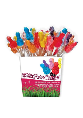 Edible Pecker Bouquet 6 Rose Pecker Pops - Assorted Flavors (12 Bundle - Assorted Colors - Per Display
