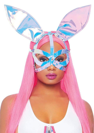 Leg Avenue Holographic Vinyl Bunny Ear Mask - Multicolor - One Size