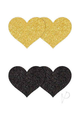 Pretty Pasties Glitter Hearts - Black/Gold
