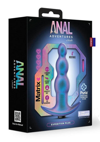 Anal Adventures Matrix Expedition Plug Silicone Rechargeable Anal Plug - Lunar - Blue