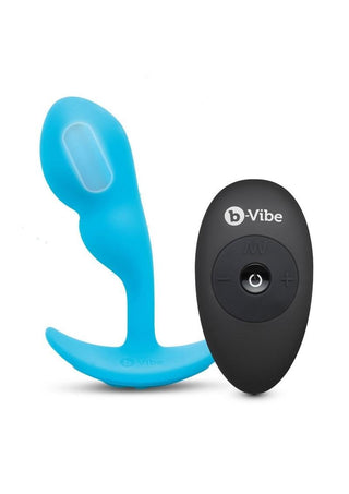 B-Vibe Remote Control P-Spot Rechargeable Silicone Snug Plug 95g - Blue