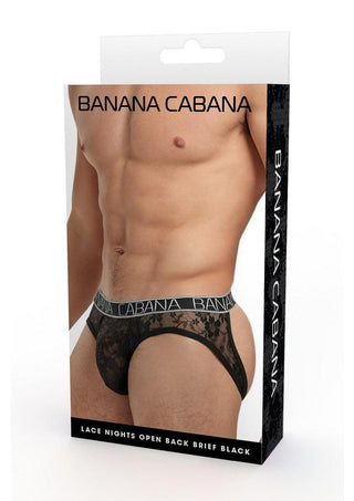 Banana Cabana Lace Nights Open Back Brief - Black - Medium/Small