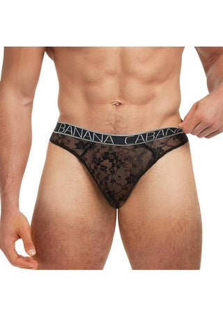 Banana Cabana Lace Nights Thong - Black - Large/XLarge