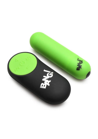 Bang! 28x Glow In The Dark Rechargeable Silicone Bullet with Remote - Green