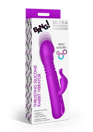 Bang! Thrusting Rechargeable Silicone Rabbit Vibrator - Purple