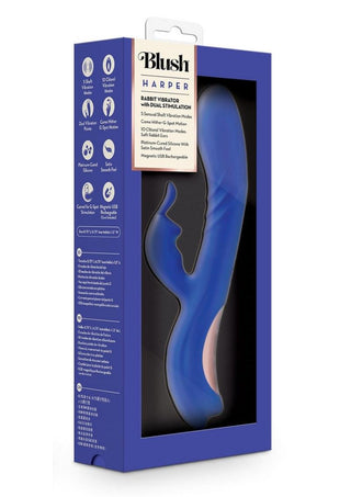 Blush Collection Harper Rechargeable Silicone Rabbit Vibrator - Blue/Midnight Blue