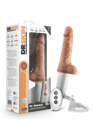 Dr. Skin Platinum Collection Silicone Dr. Hammer Rechargeable Thrusting Dildo with Handle and Remote Control - Vanilla - 7in