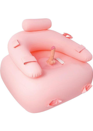 Get Down On It Inflatable Cushion with Wire Controller Vibrating Silicone Dildo Plus Wrist N Leg Straps - Fuchsia