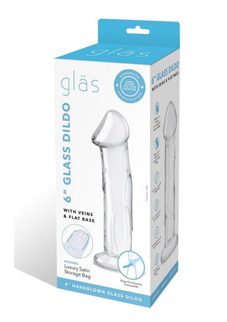 Glas Dildo Glass with Veins and Flat Base - Clear - 6in