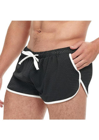 Goal Line Side Split Mesh Booty Shorts - Black - Large/XLarge