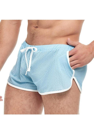 Goal Line Side Split Mesh Booty Shorts - Blue - Large/XLarge