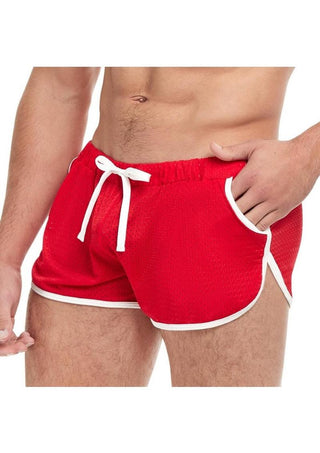 Goal Line Side Split Mesh Booty Shorts - Red - Medium/Small