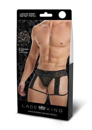 Lace King Men's Lace and Mesh Garter Panty - Black - Medium/Small