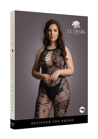 Le Desir Criss Cross Neck Bodystocking - Black - Queen