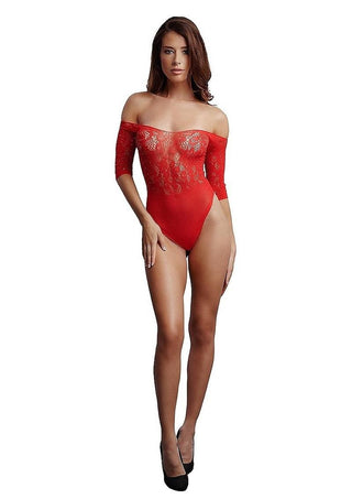 Le Desir Crotchless Rhinestone Teddy - Red - One Size