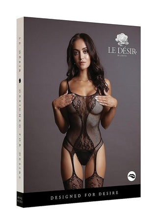 Le Desir Fishnet and Lace Bodystocking - Black - One Size