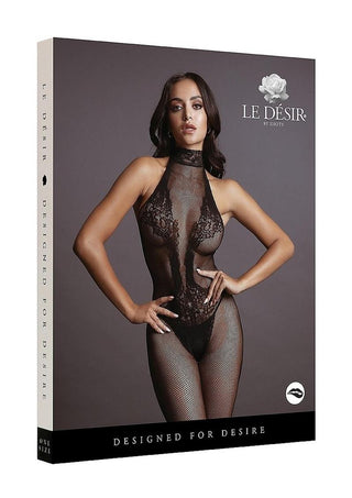 Le Desir Fishnet and Lace Bodystocking - Black - One Size