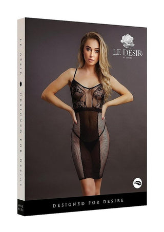 Le Desir Knee Length Lace and Fishnet Dress - Black - One Size