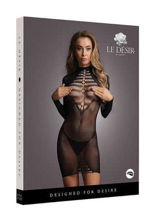 Le Desir Long Sleeve Fishnet Dress - Black - One Size