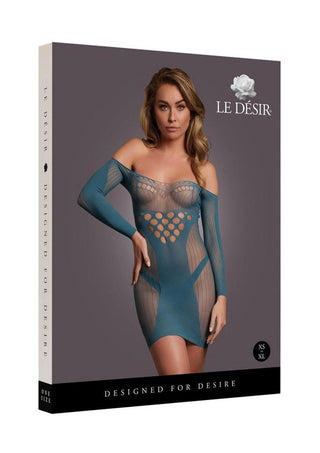 Le Desir Long Sleeved Net Mini Dress - Blue - One Size