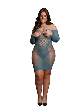 Le Desir Long Sleeved Net Mini Dress - Blue - Queen