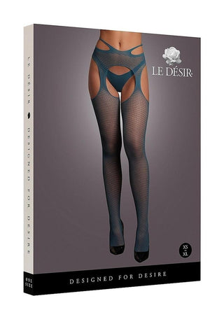 Le Desir Suspender Pantyhose with Strappy Waist - Blue - One Size