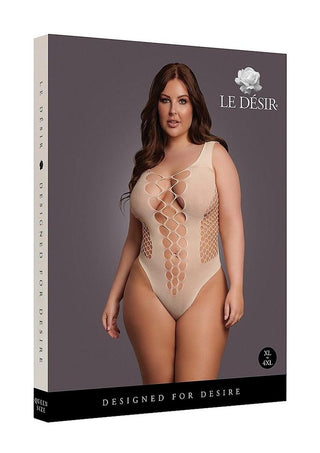 Le Desir V-Neck Teddy with Opaque Panels - Beige/Tan - Queen