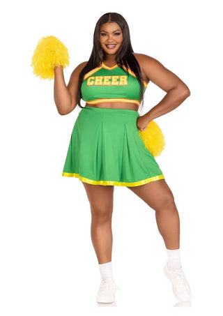 Leg Avenue Bring It Baddie Set Top with Cheer Logo, Pleated Skirt and Pom Pom (3 Piece) - 1x/2x