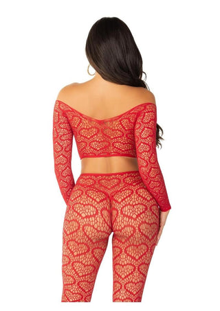 Leg Avenue Heart Net Off The Shoulder Crop Top and Footless Tights