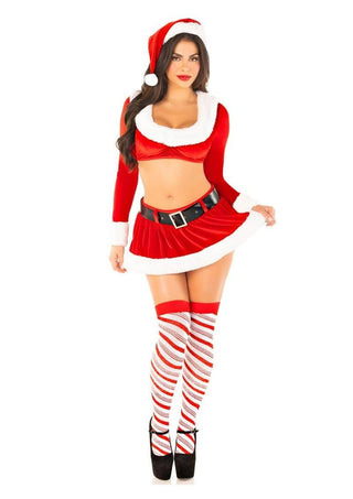 Leg Avenue Hoho Hottie Set Velvet Crop Top with Faux Fur Trim, Mini Skirt, Belt, and Santa Hat