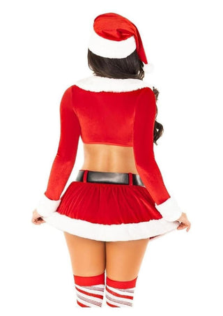 Leg Avenue Hoho Hottie Set Velvet Crop Top with Faux Fur Trim, Mini Skirt, Belt, and Santa Hat