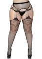 Leg Avenue Industrual Net Stocking with Dutchess Lace Top and Attached Multi-Strand Garter Belt