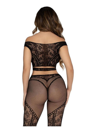 Leg Avenue Net and Lace Off-The-Shoulder Crop Top and Footless Tights