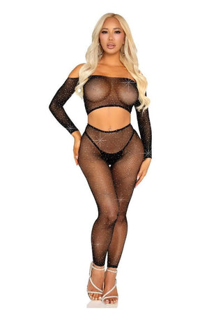 Leg Avenue Rhinestone Fishnet Crop Top and Footless Tights