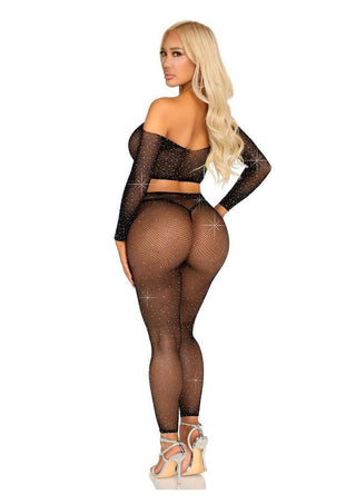 Leg Avenue Rhinestone Fishnet Crop Top and Footless Tights