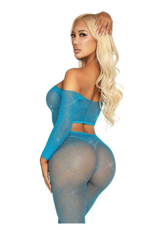 Leg Avenue Rhinestone Fishnet Crop Top and Footless Tights