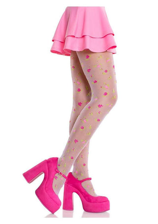 Leg Avenue Rosette Jacquard Spandex Sheer Tights - Multicolor - One Size