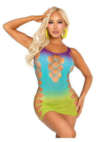 Leg Avenue Seamless Ombre Faux Lace Up Mini Dress - Ocean - One Size