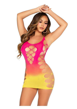 Leg Avenue Seamless Ombre Faux Lace Up Mini Dress -Sunset - One Size