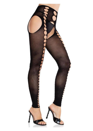 Leg Avenue Seamless Opaque Cut-Out Footless Suspender Hose - Black - One Size