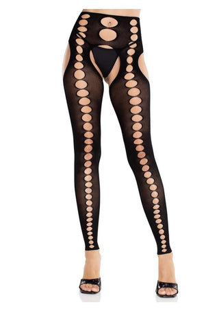 Leg Avenue Seamless Opaque Cut-Out Footless Suspender Hose - Black - One Size