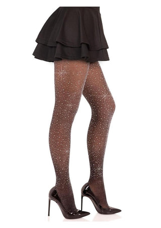 Leg Avenue Spandex Lurex Rhinestone Tights - Black/Silver - One Size