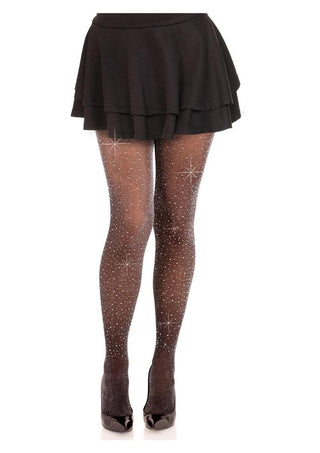 Leg Avenue Spandex Lurex Rhinestone Tights - Black/Silver - One Size