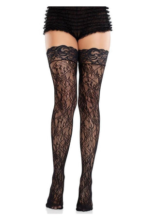 Leg Avenue Stay-Up Lace Top Cross Hatch Floral Lace Thigh Highs