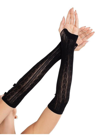 Leg Avenue Sweetheart Striped Keyhole Arm Warmers with Mini Bow Accents - Black - One Size