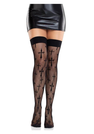 Leg Avenue Worship Me Cross Net Thigh Highs